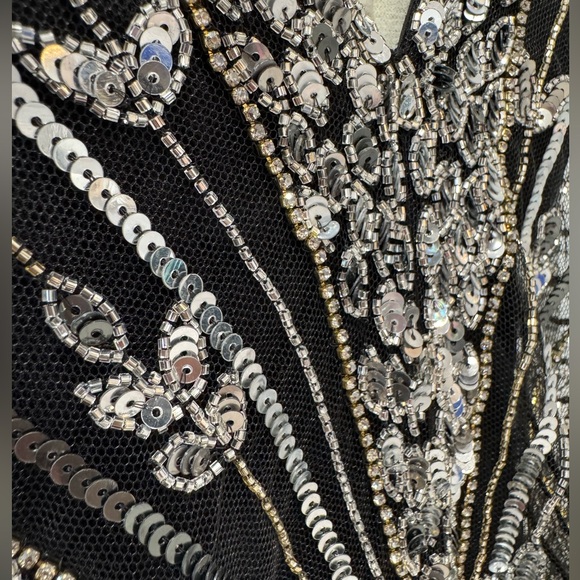 Reem Acra Plunging V-Neck Beaded Gown Sequined Maxi Dress - Picture 6 of 15